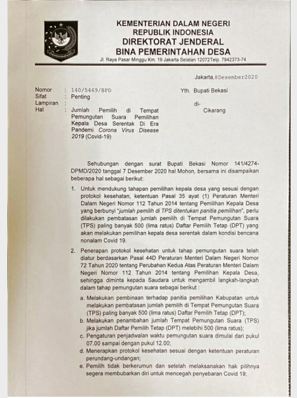 Pilkades Kabupaten Bekasi Ditunda, Ini Penyebabnya