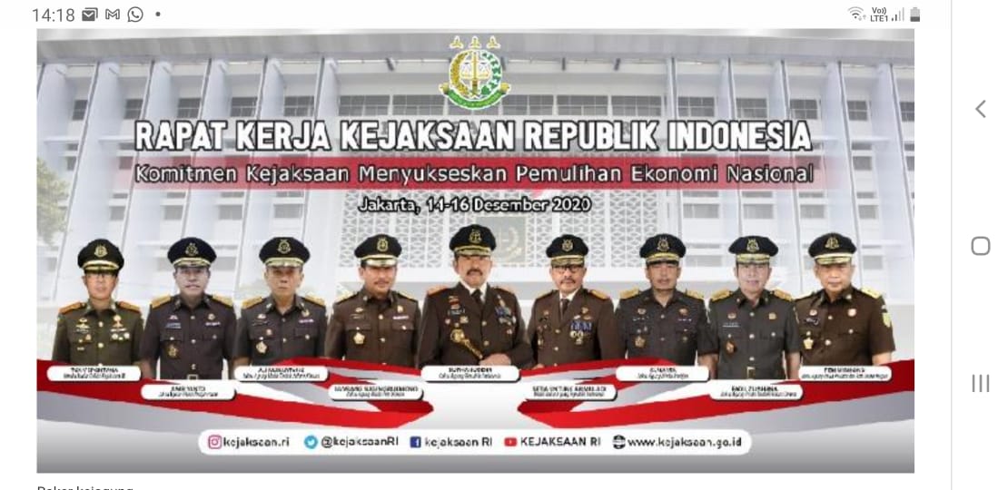 Kejaksaan RI Akan Lakukan Rakernas Tahun 2020 Untuk Program Kerja Skala Prioritas Dalam Menyukseskan Program Pemilihan Ekonomi Nasional (PEN)