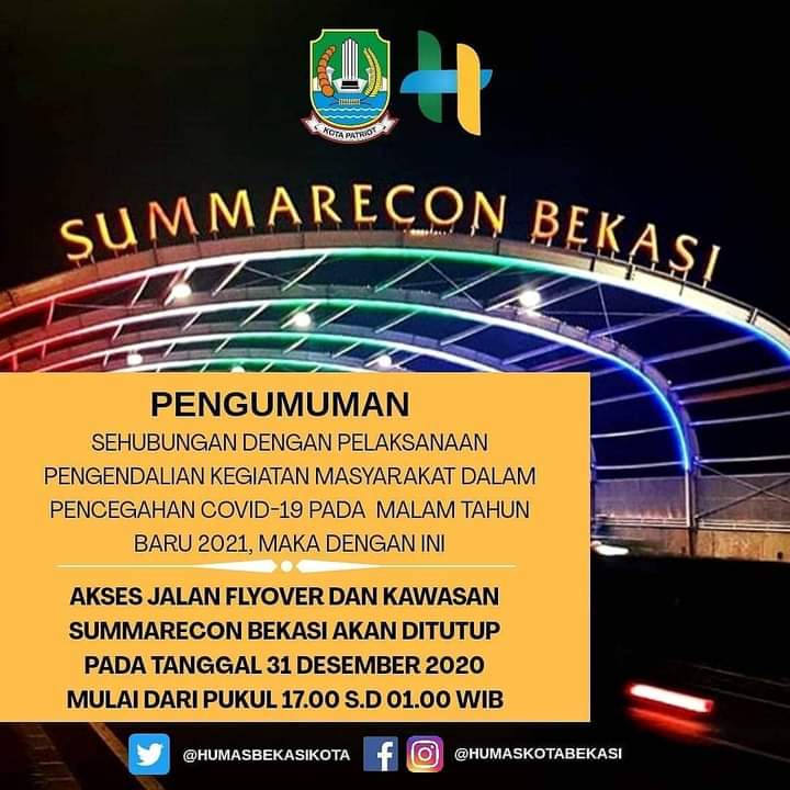 Cegah Penyebaran Covid, Fly Over dan Kawasan Summarecon Ditutup Jelang Pergantian Tahun