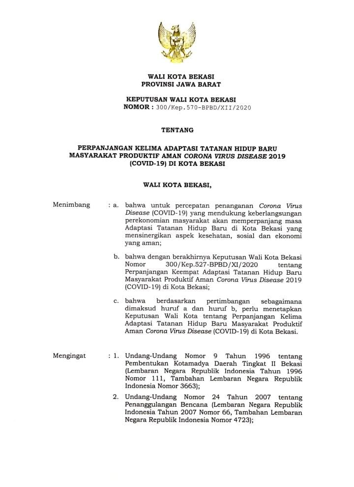 Pemkot Bekasi Lanjutkan Adaptasi Tatanan Hidup Baru