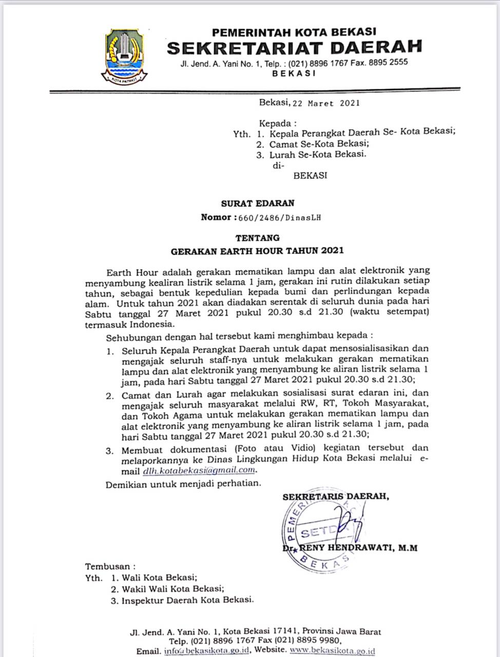 Kota Bekasi Peringati Gerakan Earth Hour
