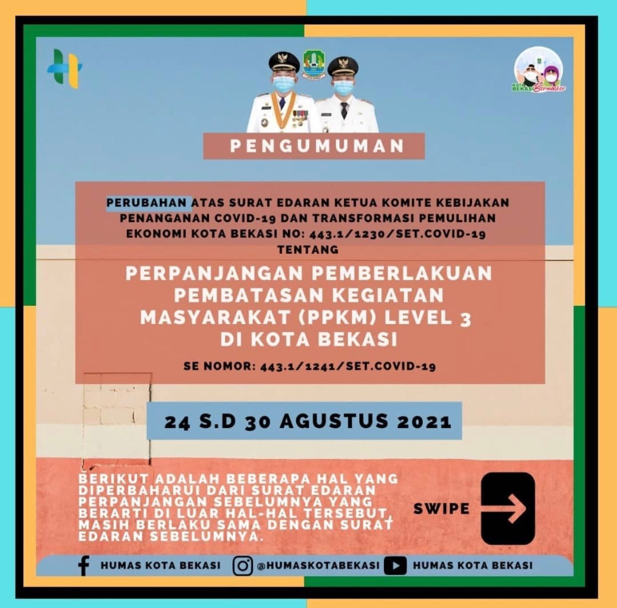 Point Perbedaan Perubahan Surat Edaran Tentang PPKM  Level 3 Di Kota Bekasi