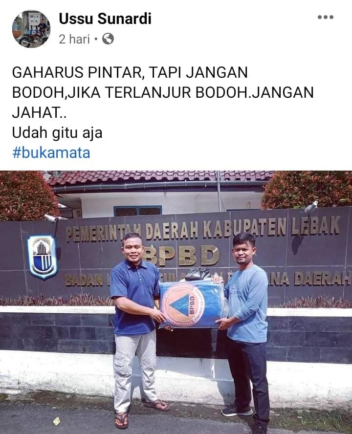 Diduga Dukung Salah Satu Calon Kades, BPBD Lebak Beri Bantuan Logistik
