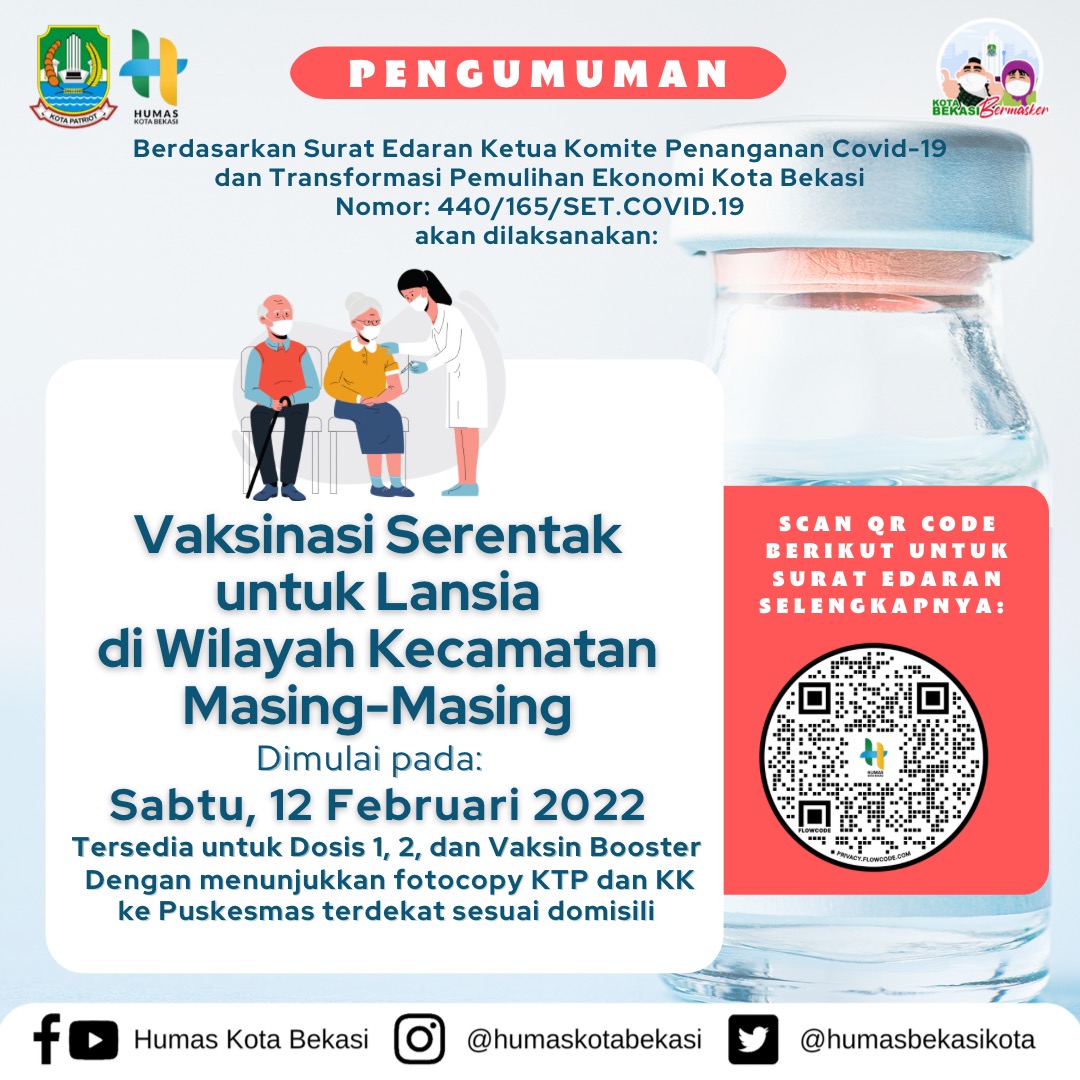 Dilaksanakan Besok, Vaksinasi Lansia Serentak di Seluruh Kecamatan di Kota Bekasi