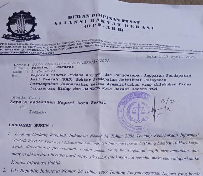 Berkas Laporan Kasus Dugaan Korupsi Hilang di Kajari Kota Bekasi