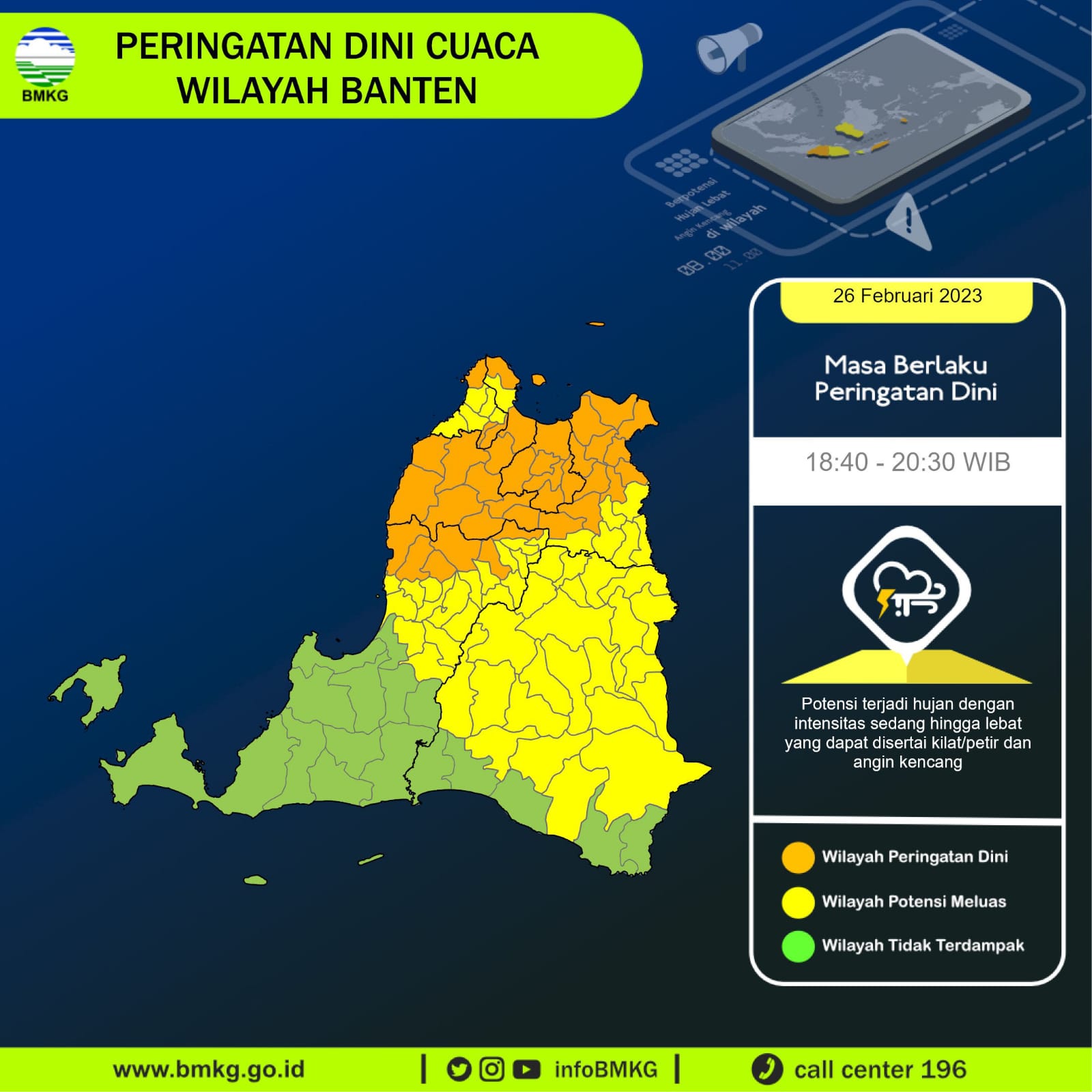 BMKG Provinsi Banten Keluarkan Peringatan Dini Hujan Lebat dan Angin Kencang