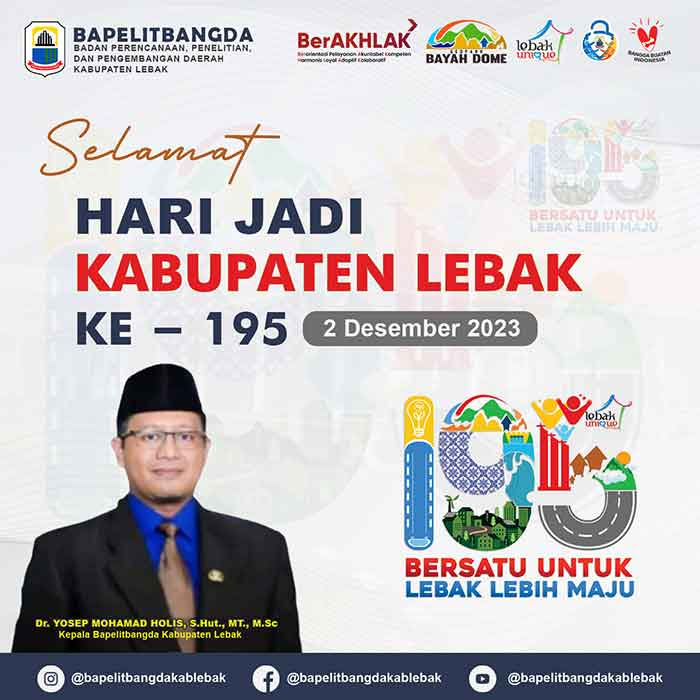 Bapelitbangda Kabupaten Lebak Mengucapkan Selamat Hari Jadi Kabupaten Lebak Ke- 195