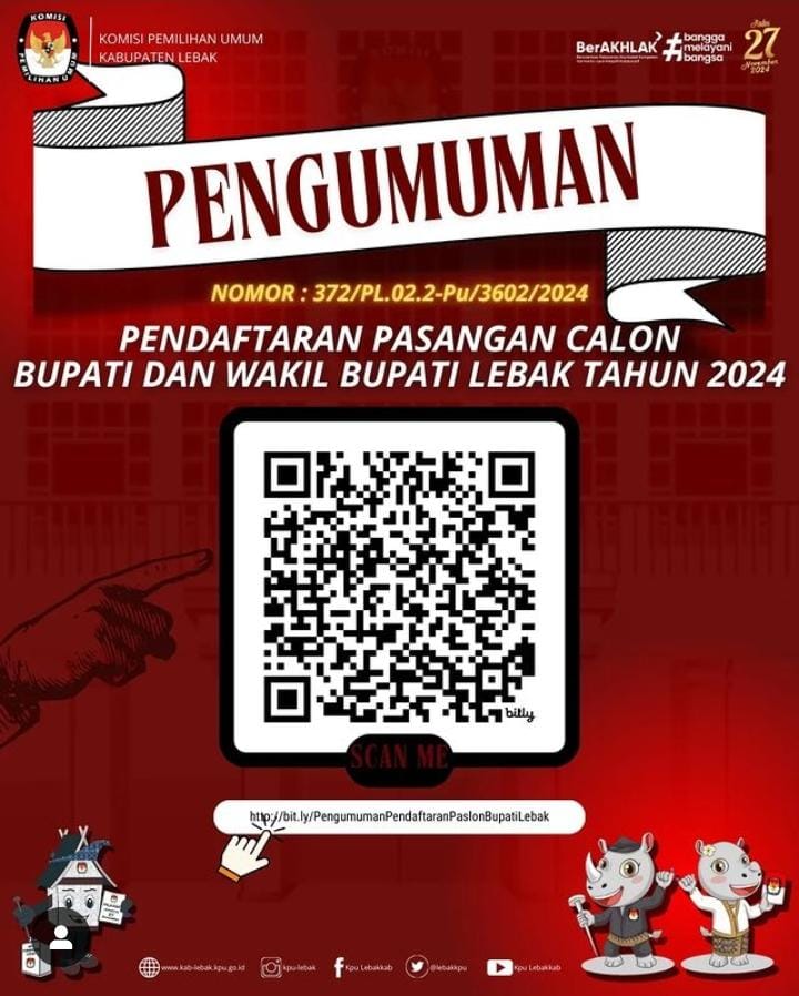 Pengumuman KPU Kabupaten Lebak  Menerima Pendaftaran Pasangan Calon Bupati dan Wakil Bupati Tahun 2024