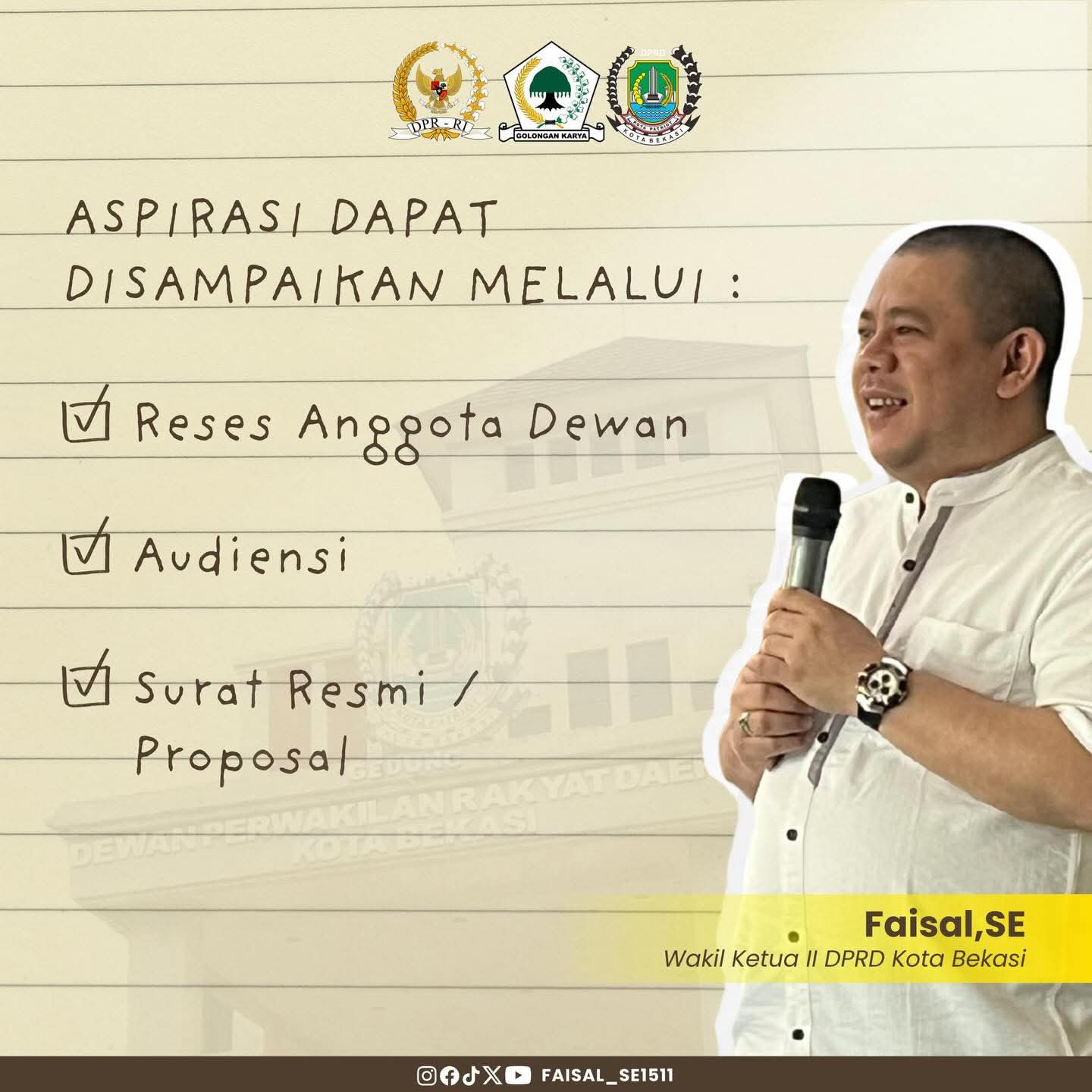 Faisal Ajak Masyarakat Sampaikan Aspirasi untuk Kota Bekasi yang Lebih Baik